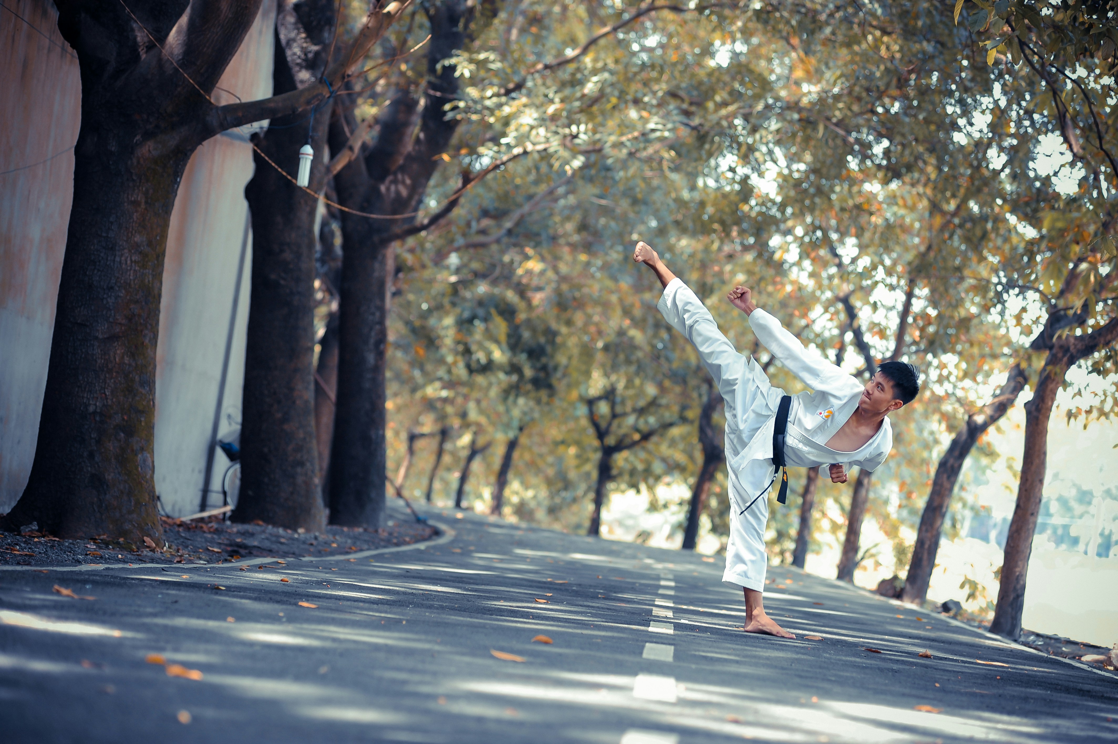 Students practicing belt rank techniques