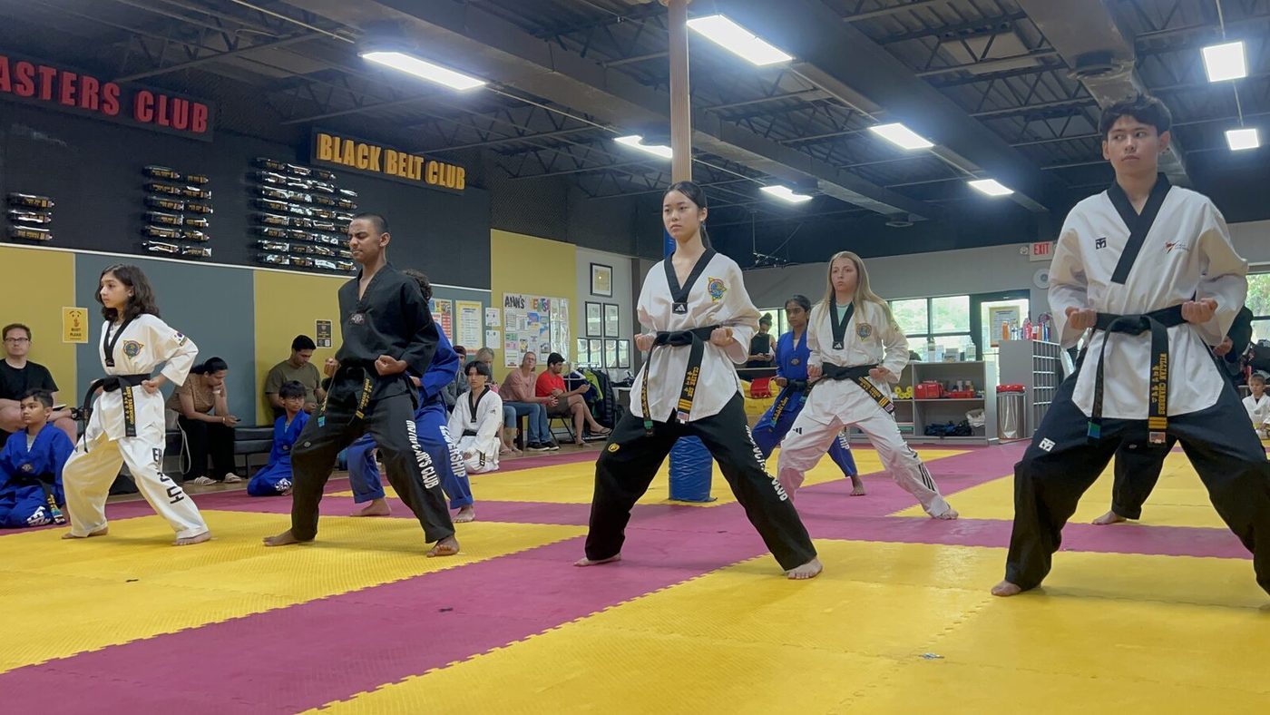Black belt students performing poomsae at the August 2026 Belt Test