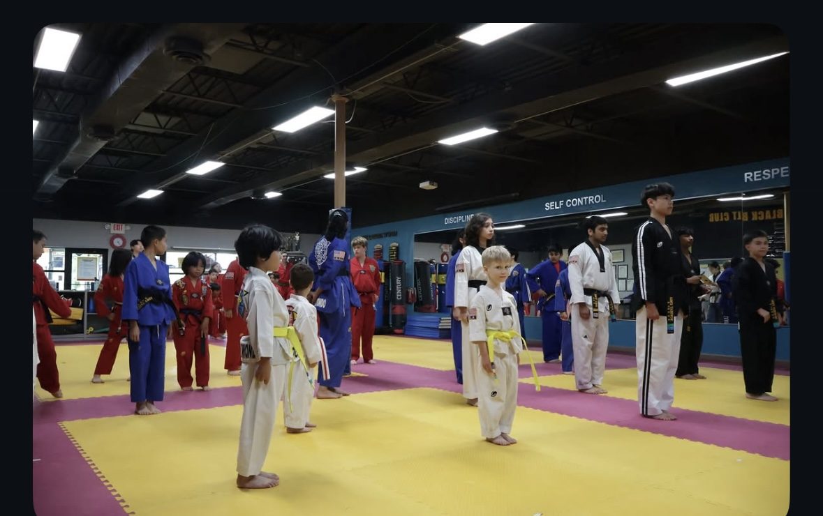 Students lined up in formation at Ahn's Taekwondo dojang in Montgomery NJ