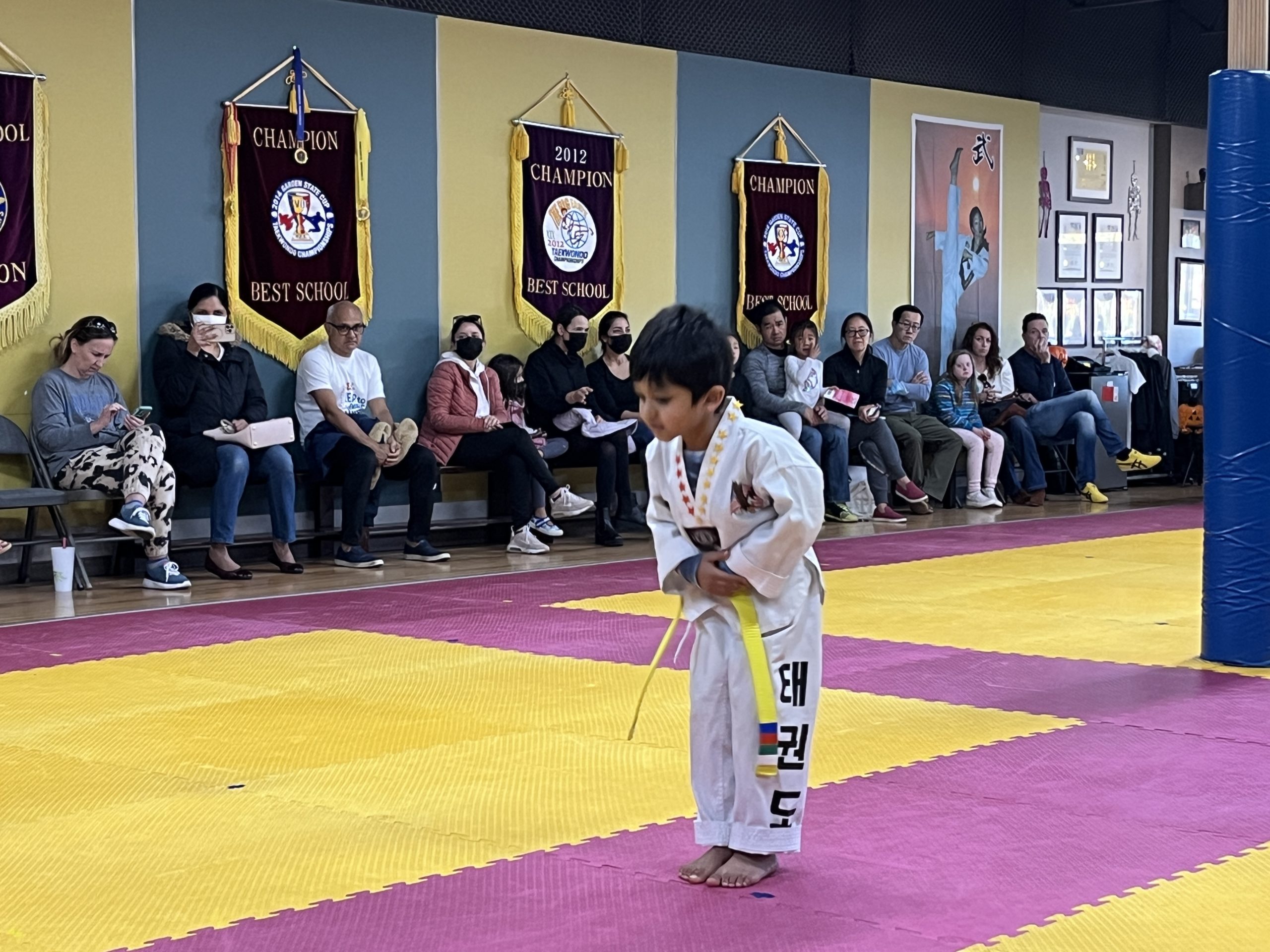 Preschool student practicing forms at Ahn's Taekwondo