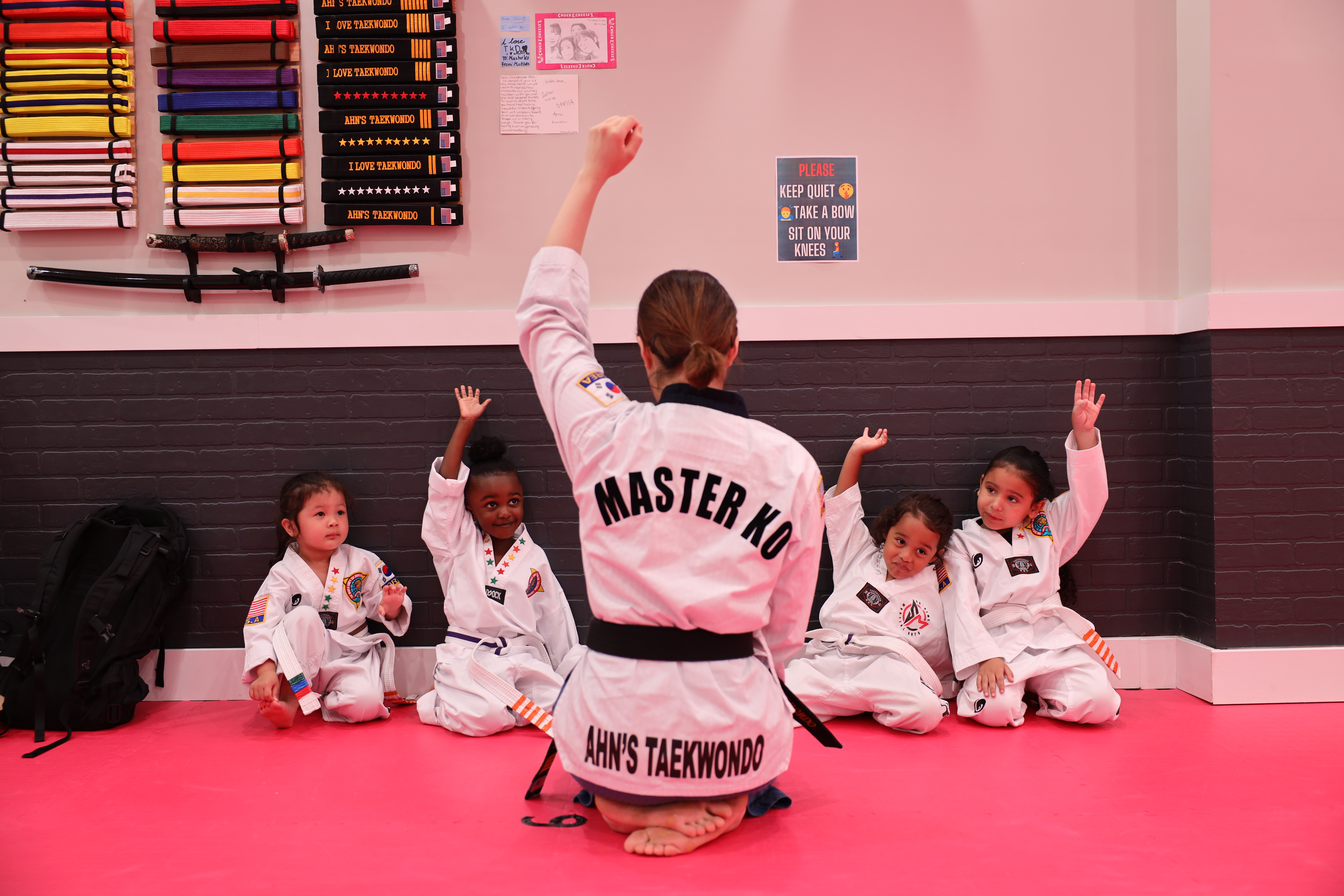 Instructor teaching young students at Ahn's Taekwondo NYC