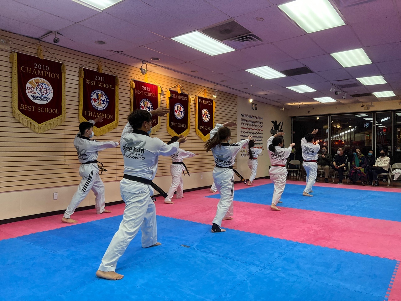 Students practicing forms at Dae Han Taekwondo