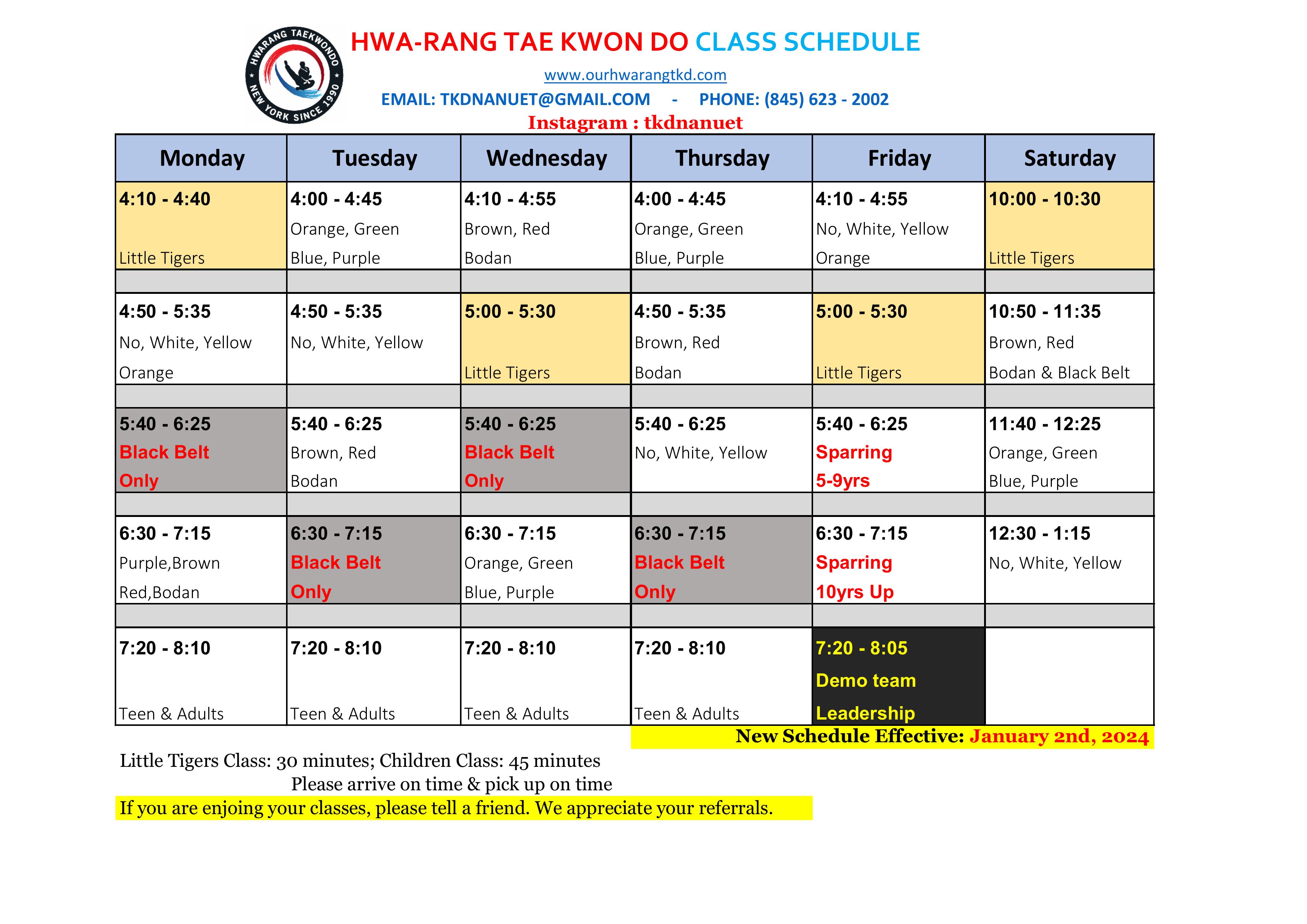 Nanuet Class Schedule