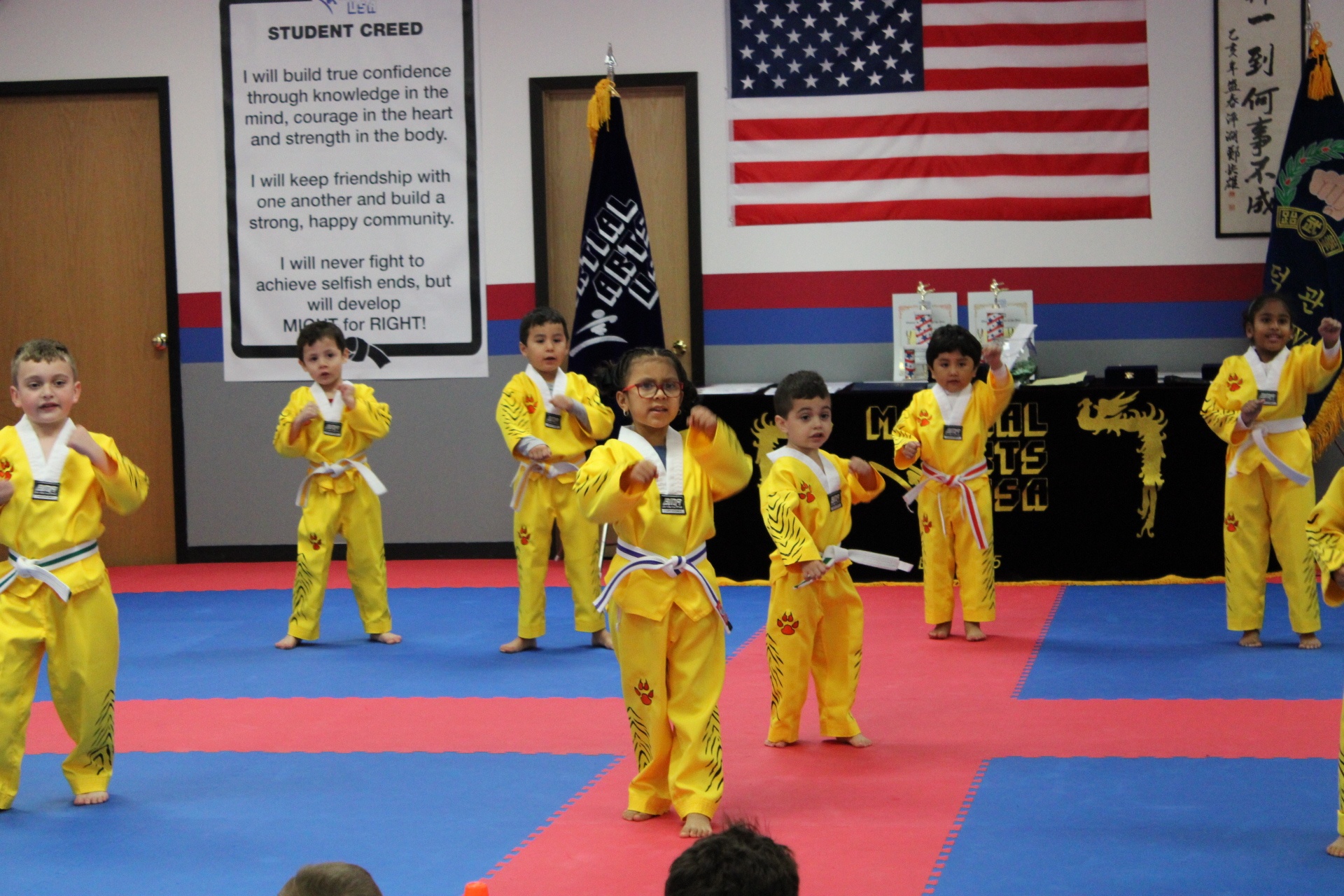 Tiny Tigers demo team performing in their yellow uniforms