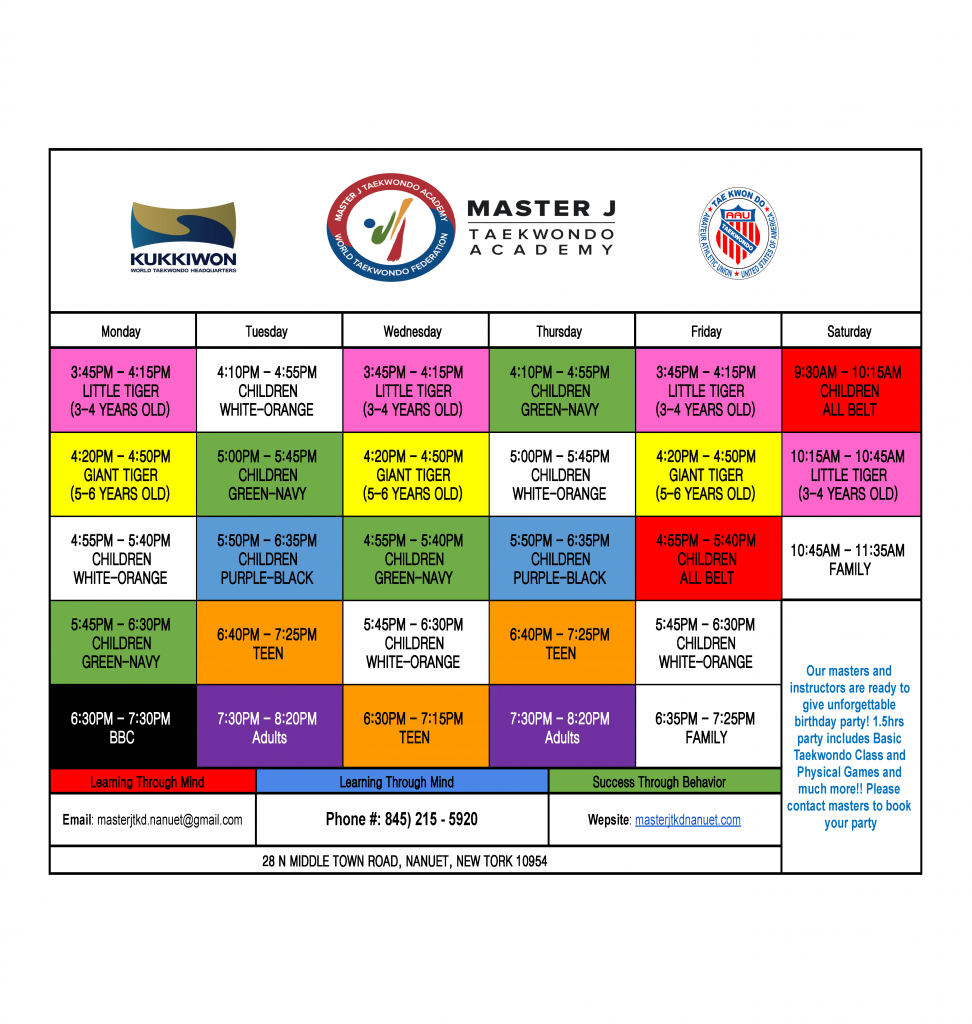 Nanuet Class Schedule