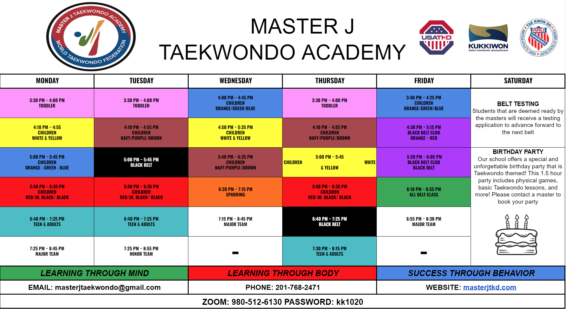 Norwood Class Schedule
