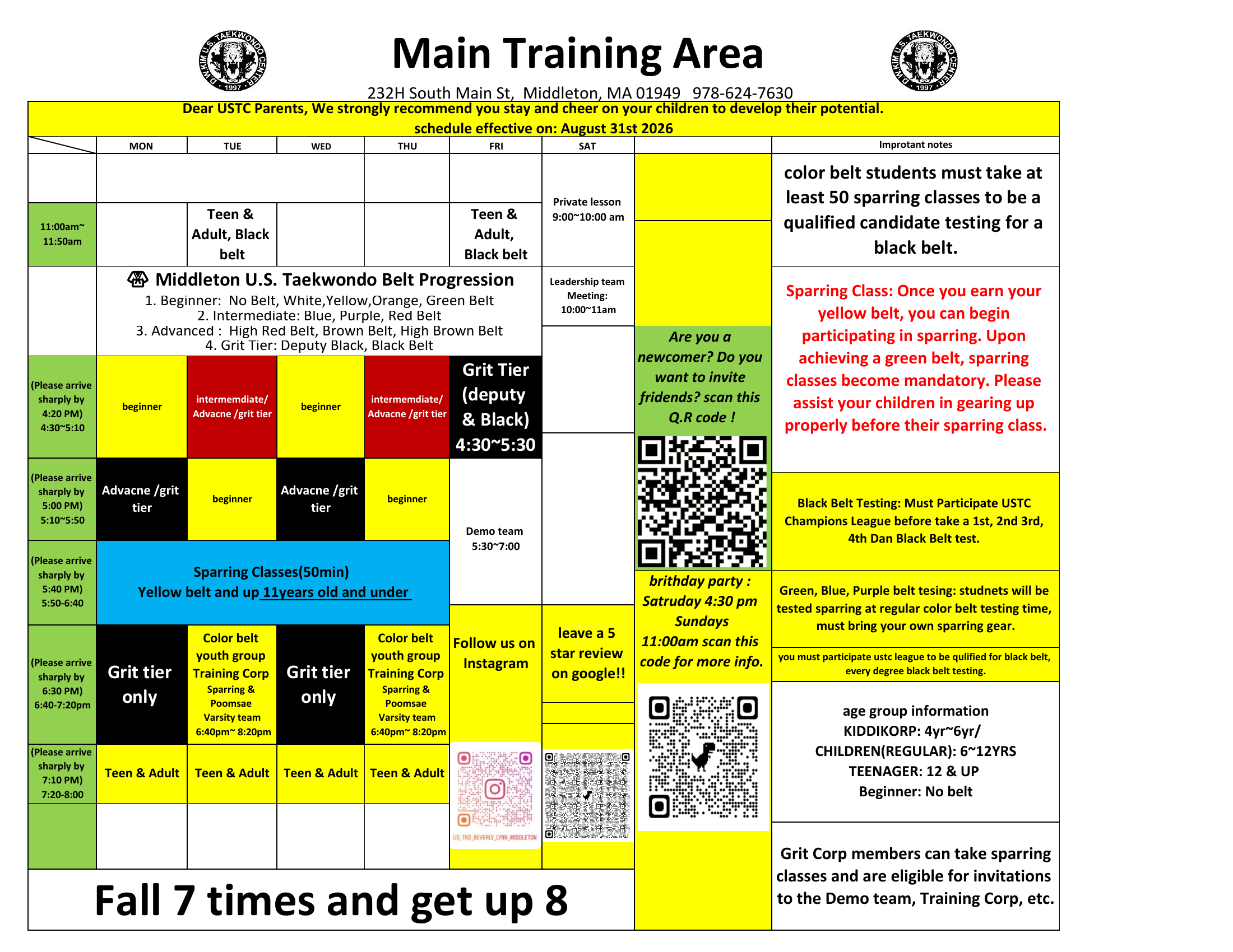 Middleton U.S. Taekwondo Class Schedule