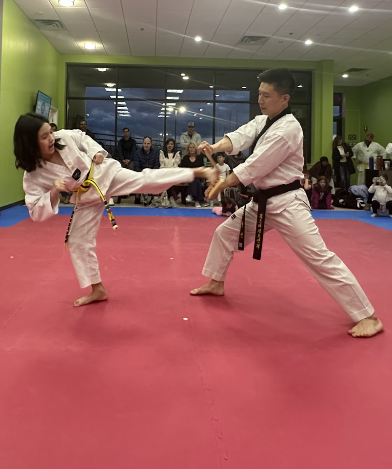 Student sparring during a demonstration