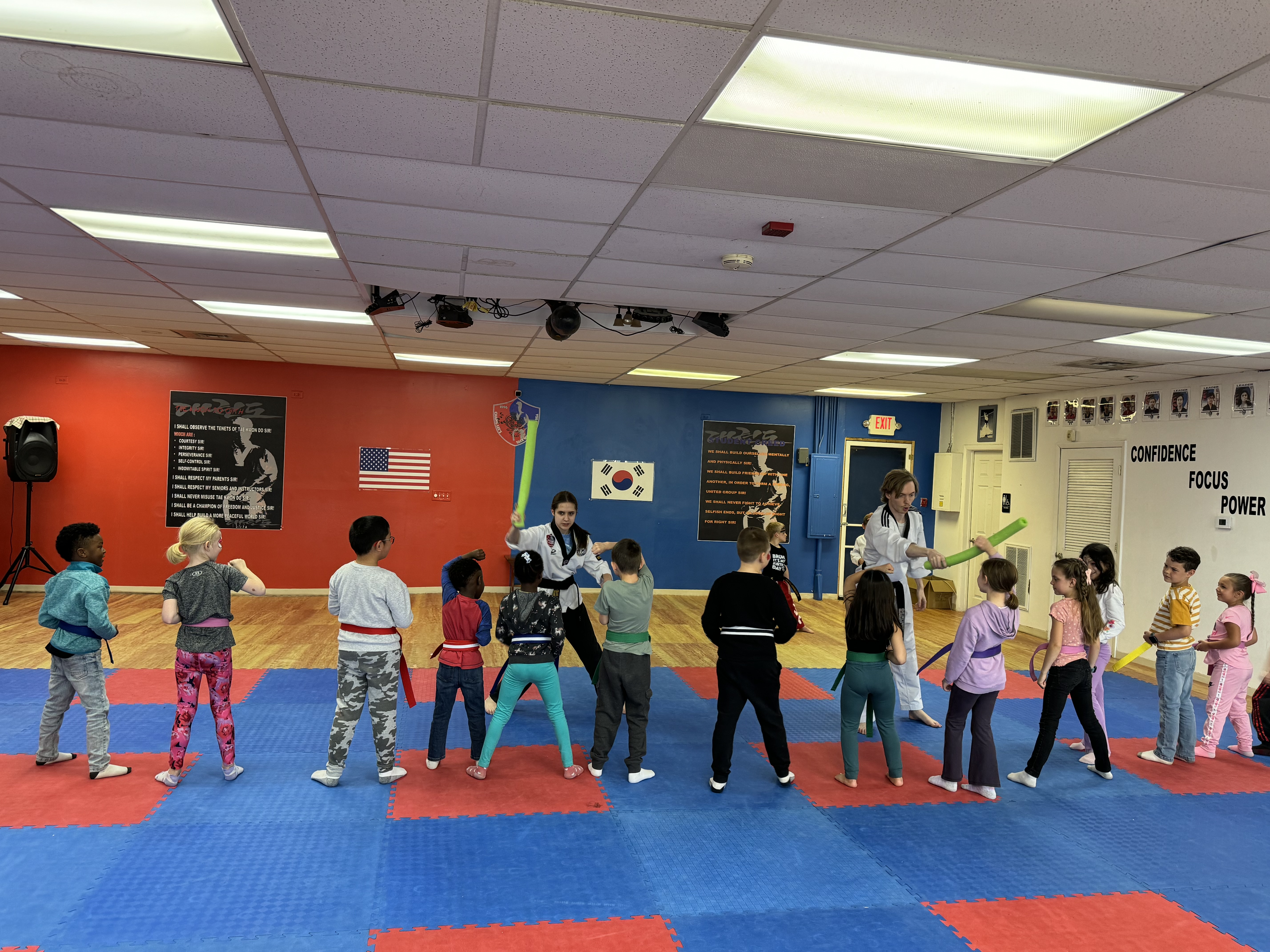 Kids celebrating a birthday party at Chang Lee's Taekwondo in Batavia, IL