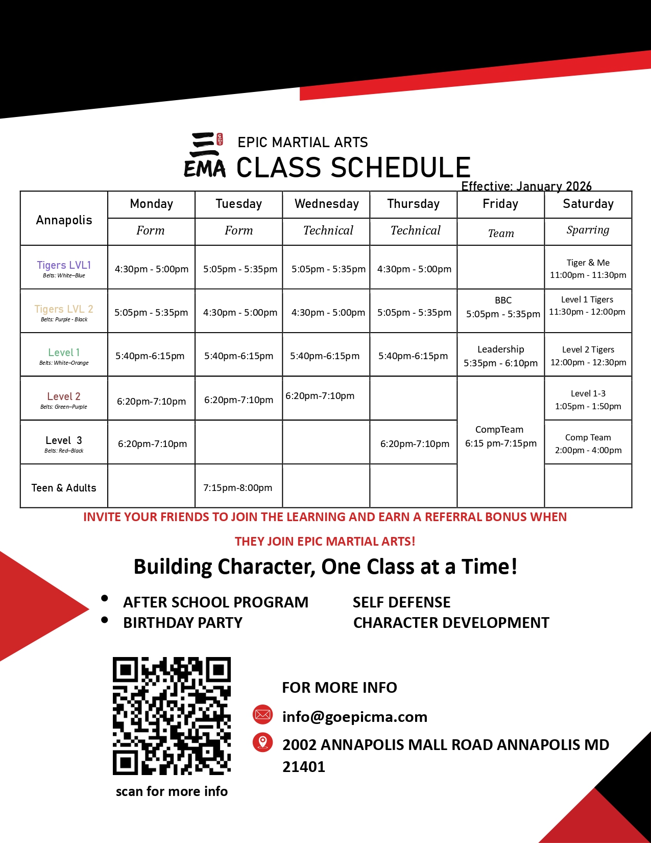 Annapolis Class Schedule