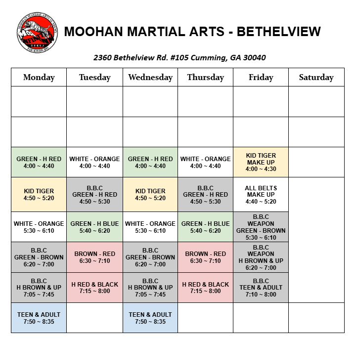 Bethelview Class Schedule