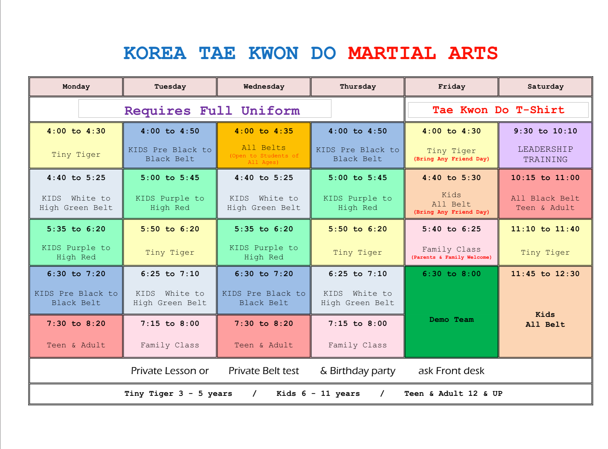 Boynton Beach Class Schedule