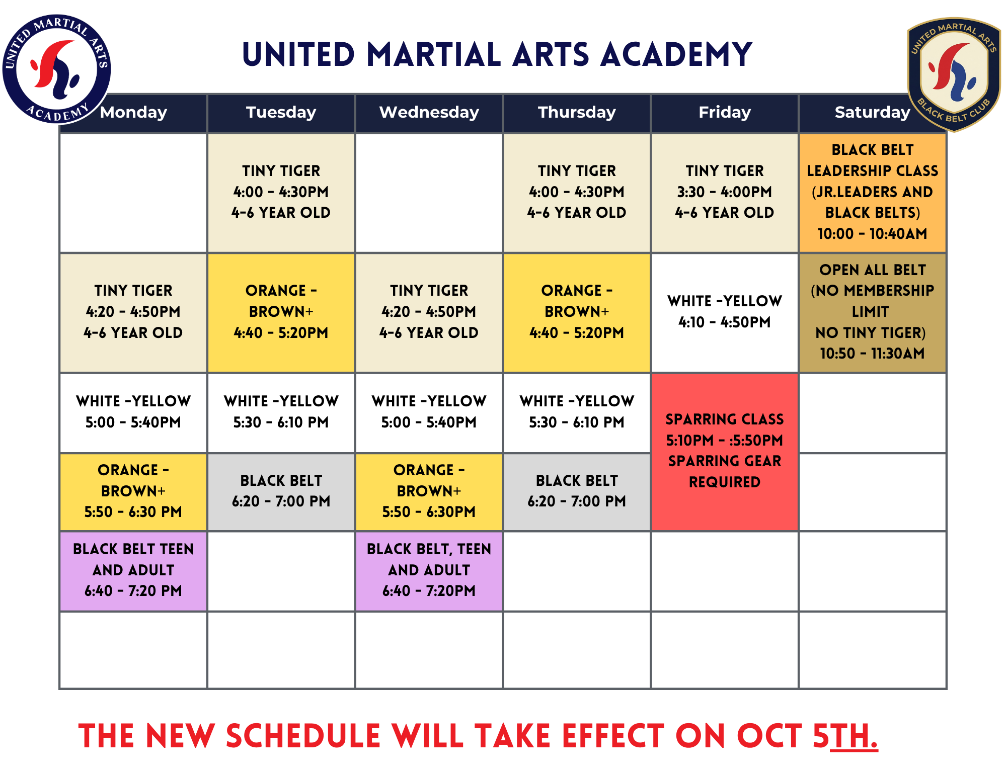 United Martial Arts Academy Class Schedule