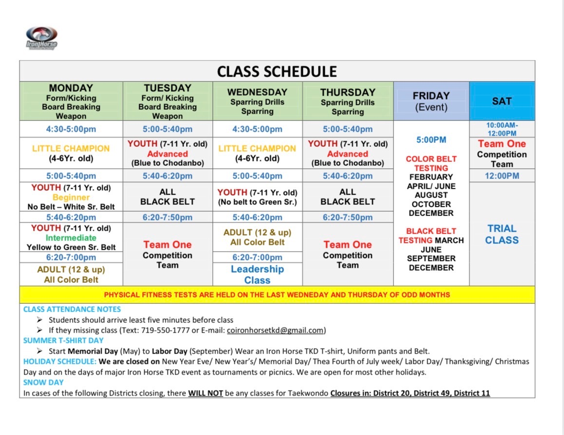 Colorado Springs Class Schedule