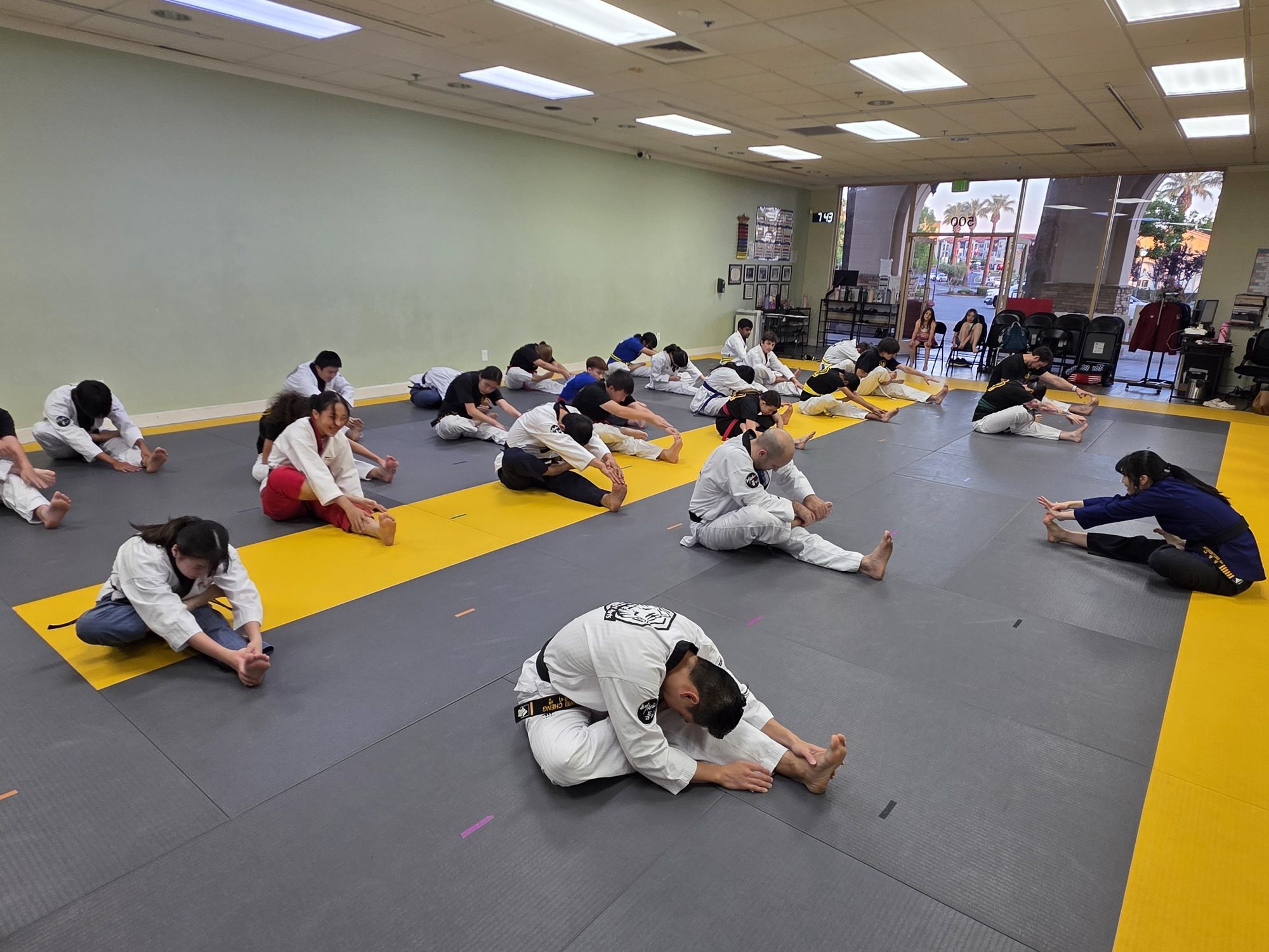 Students warming up with stretches