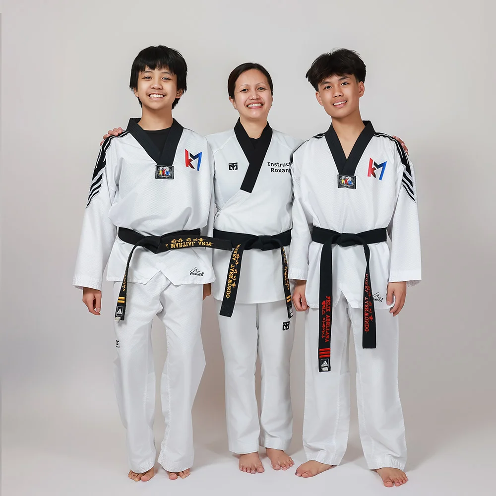 Family members supporting each other during training