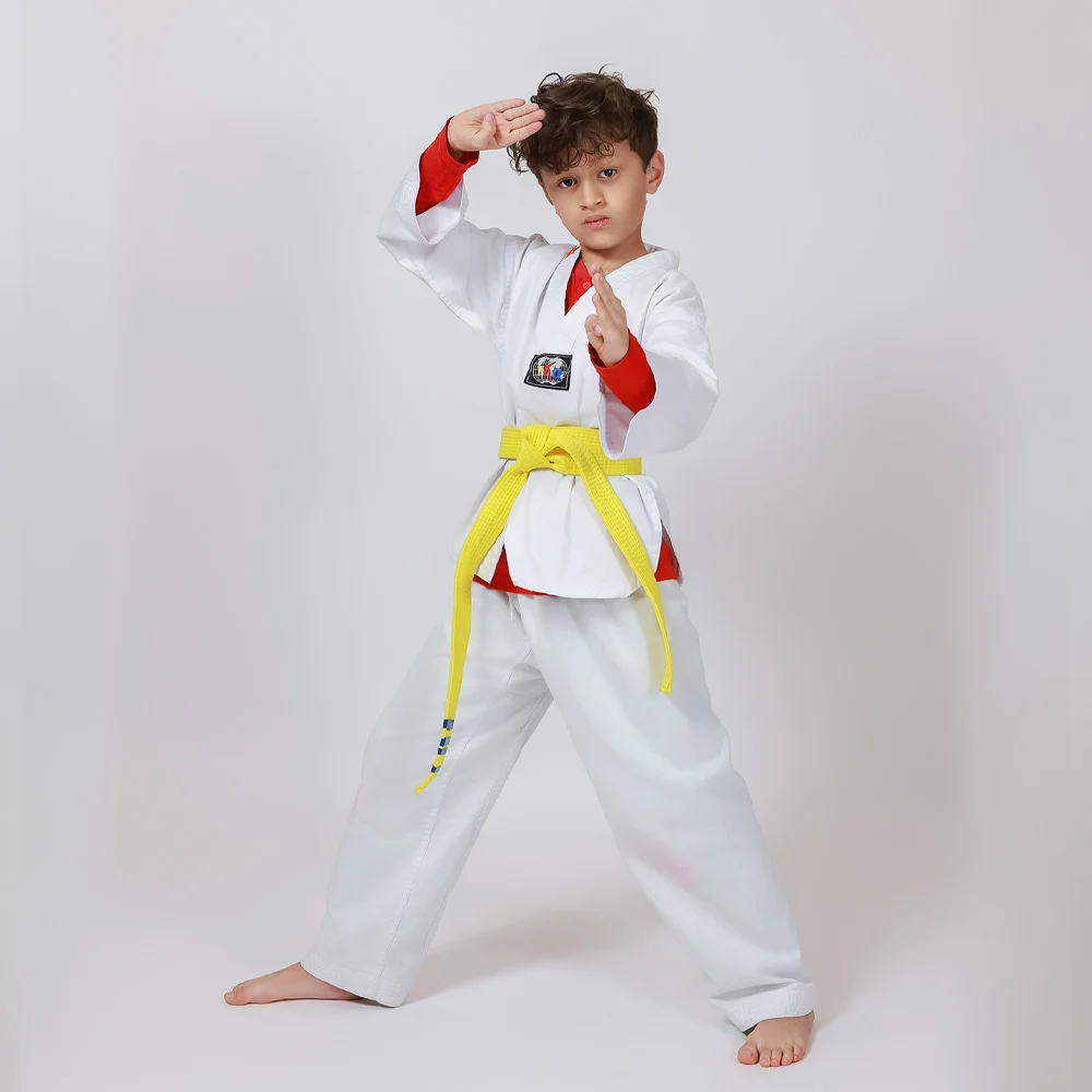 Kids taekwondo class in action