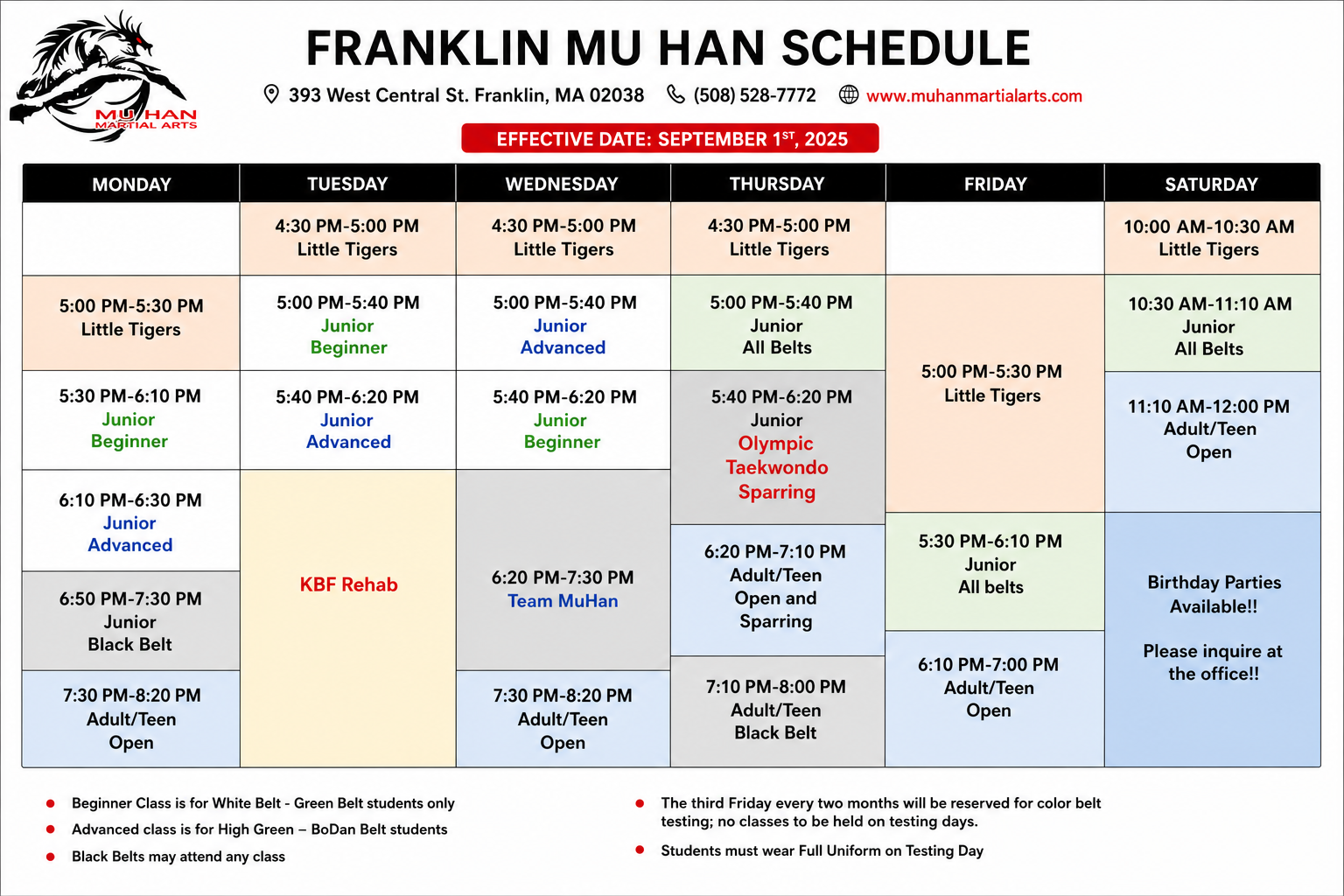 Franklin Class Schedule
