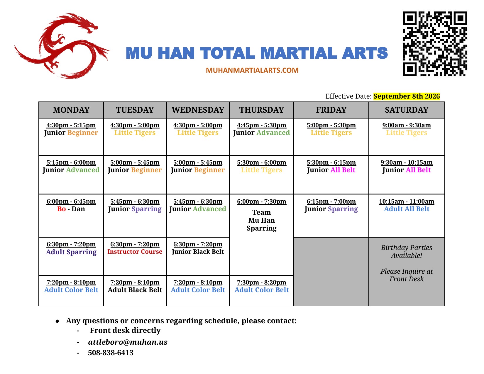 North Attleboro Class Schedule