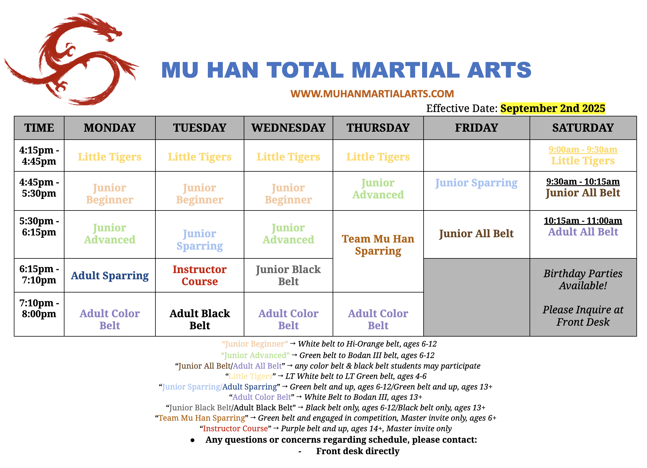 North Attleboro Class Schedule