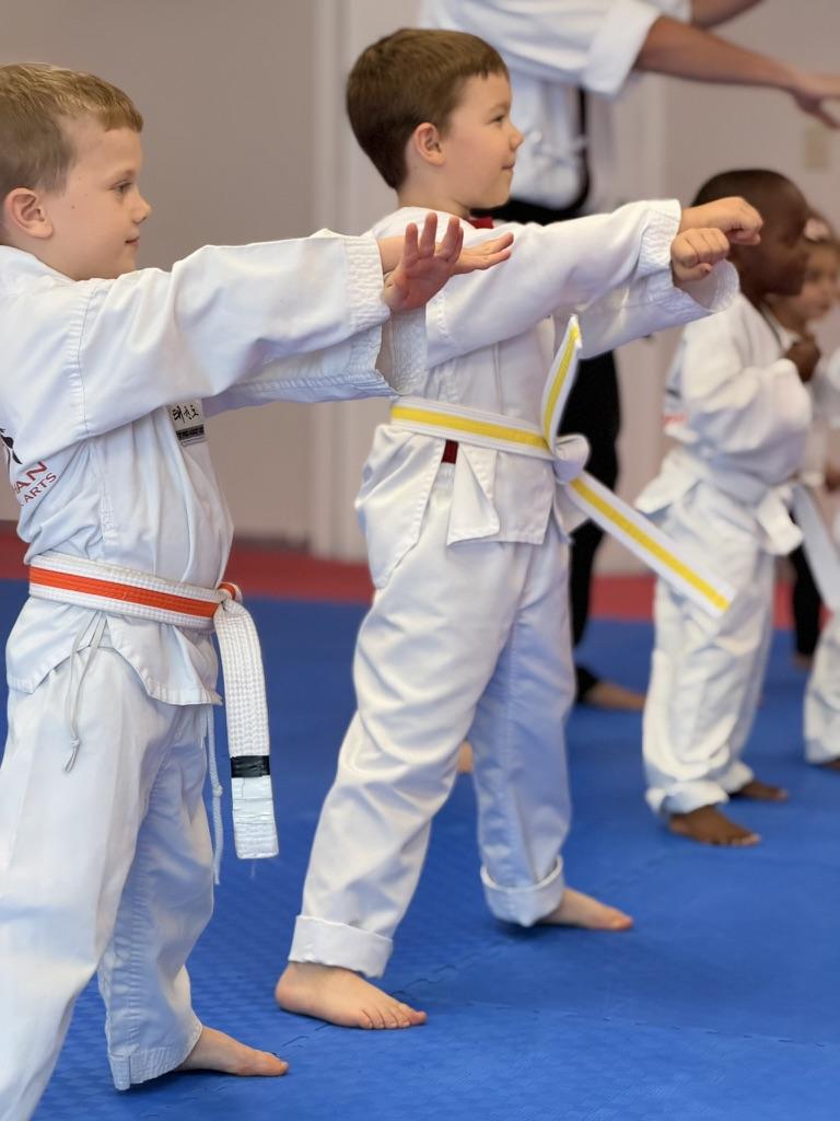 Little Tigers and instructors group photo at Mu Han Franklin dojang