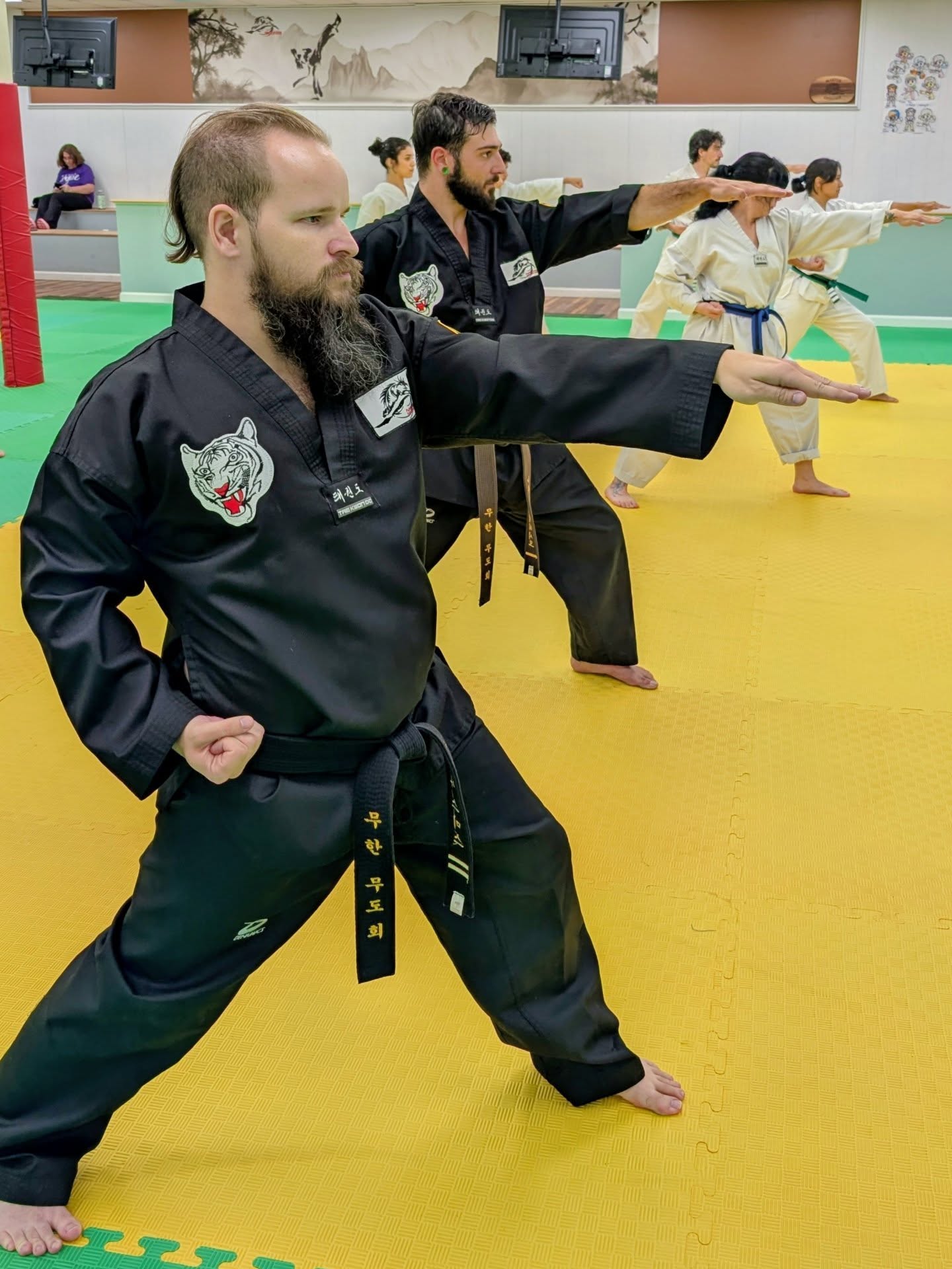 Adults learning self-defense and Taekwondo skills