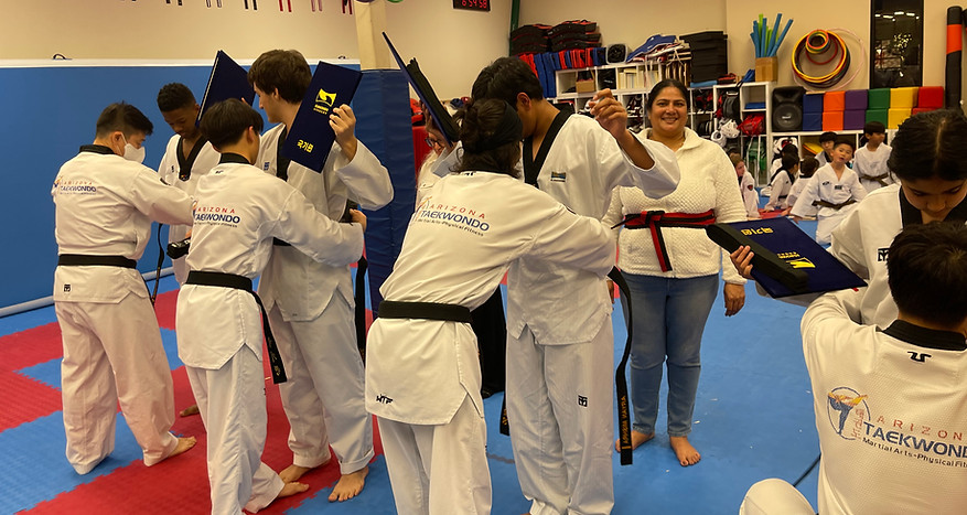 Young students taekwondo class
