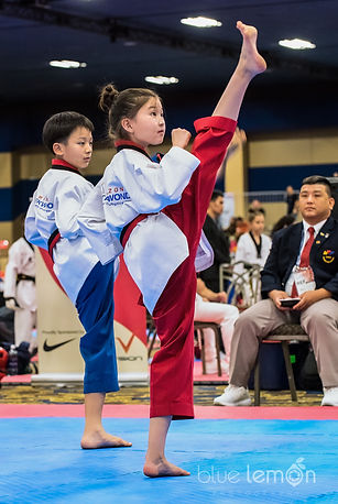 Taekwondo students sparring