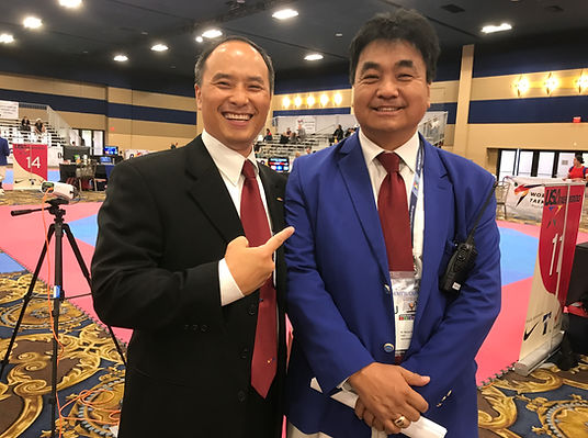 Taekwondo students in training