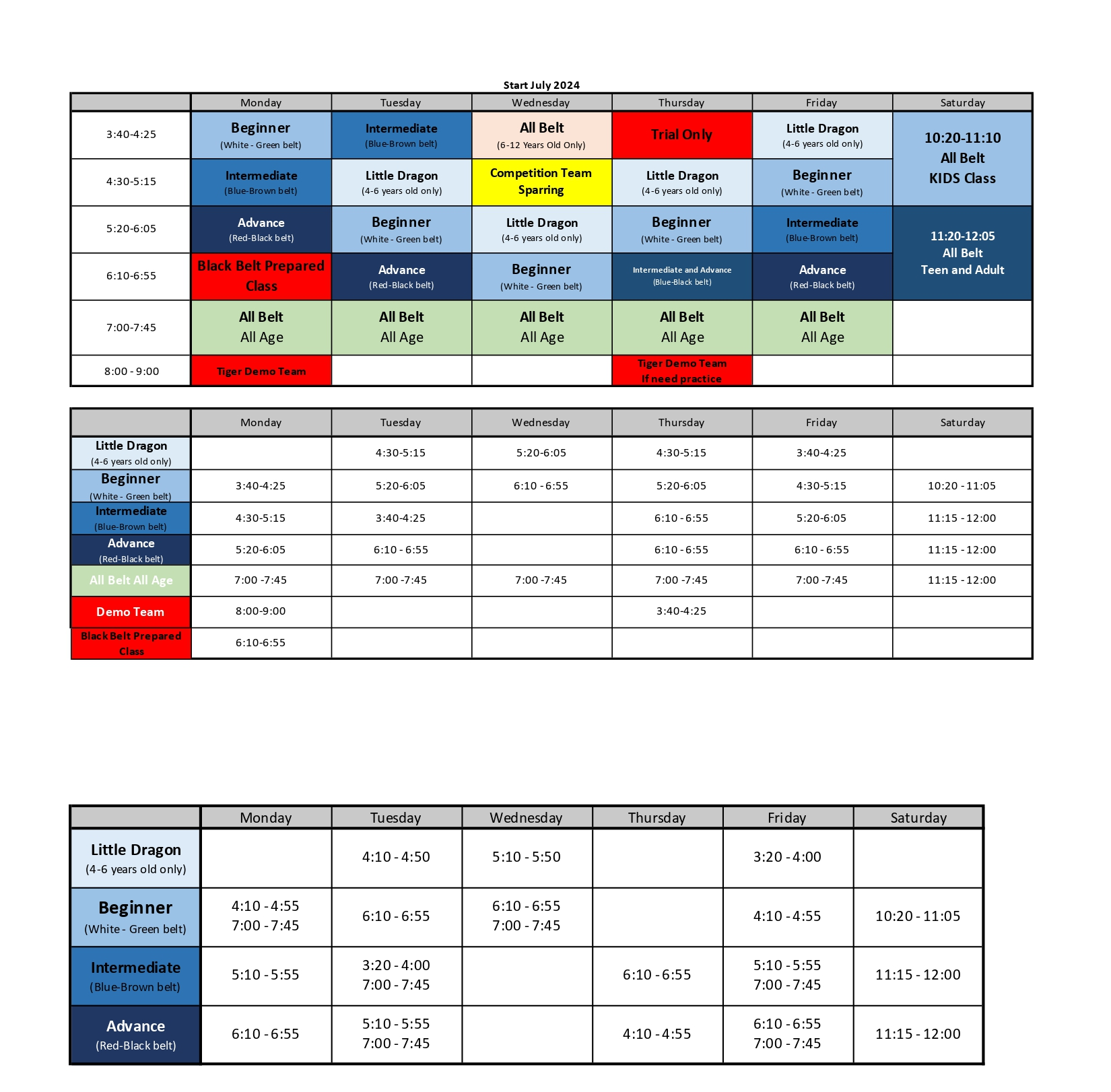 Atlanta Class Schedule