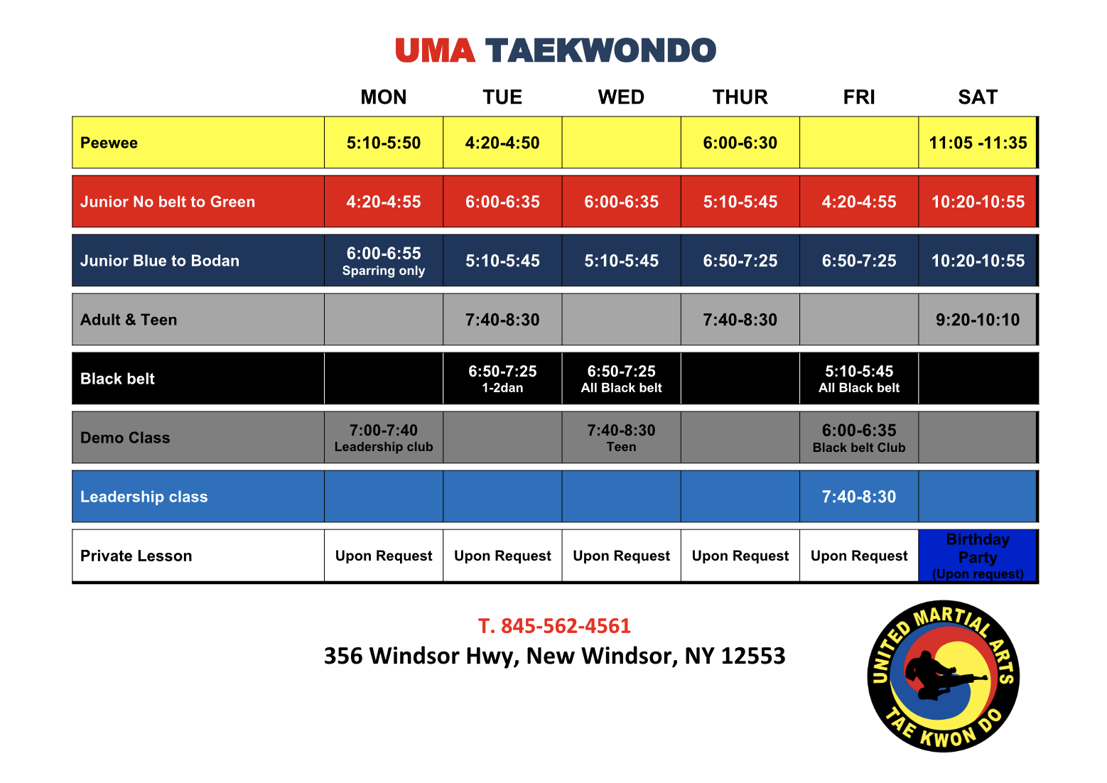 New Windsor Class Schedule