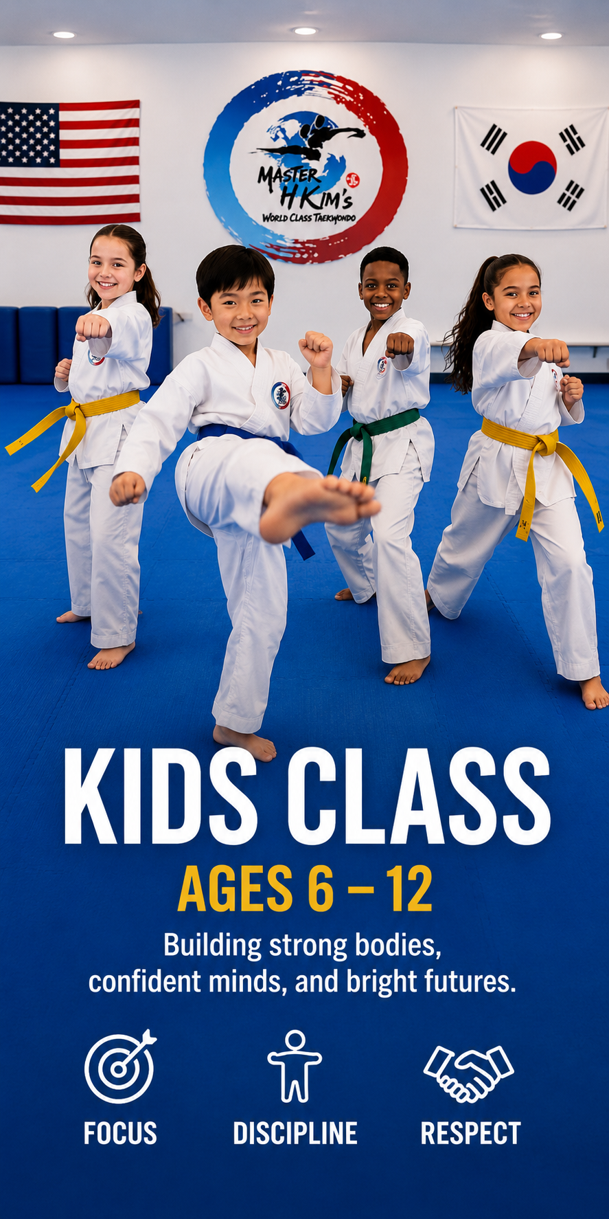 Kids practicing Taekwondo techniques