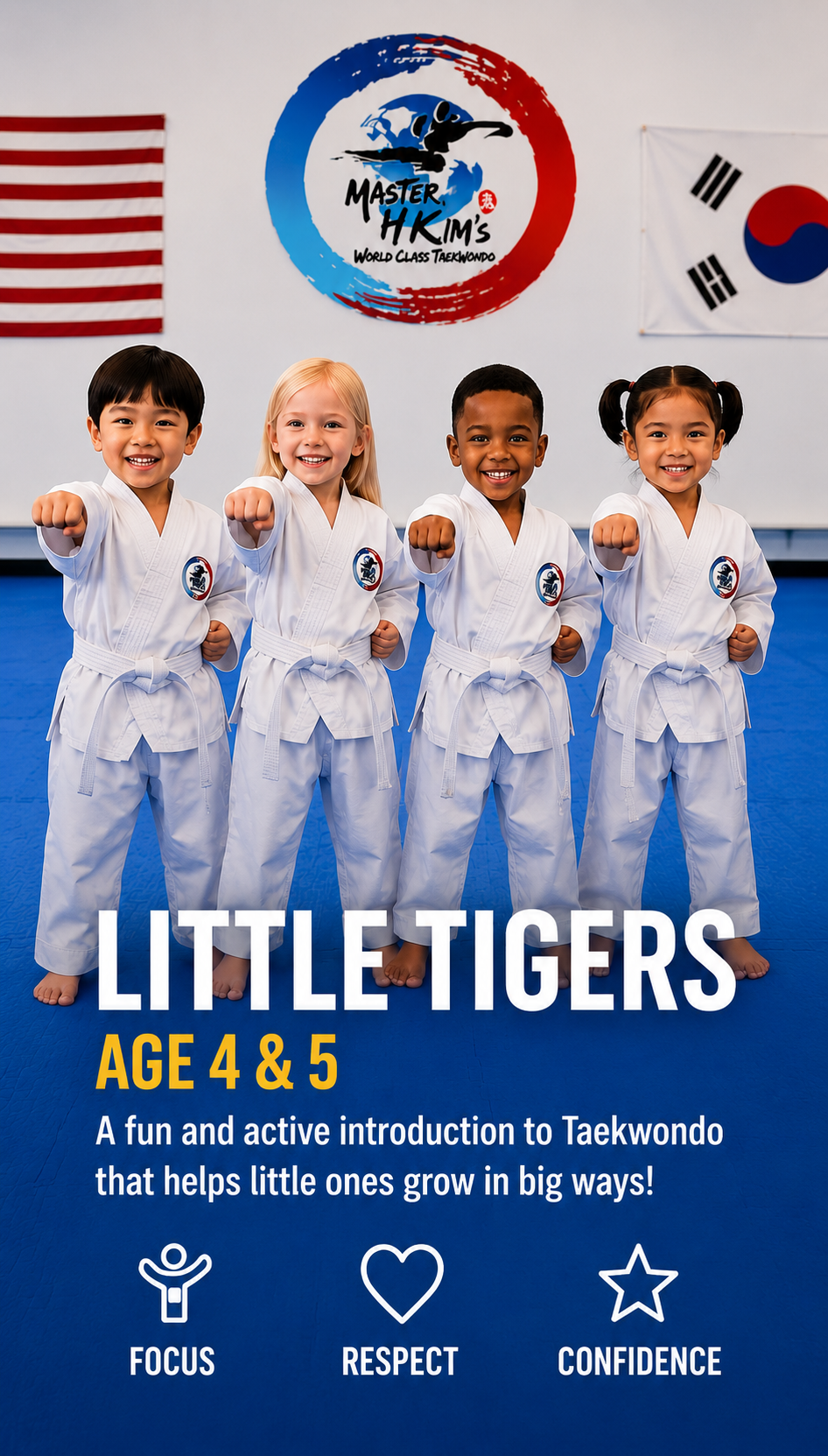 Little Tigers learning basic Taekwondo techniques