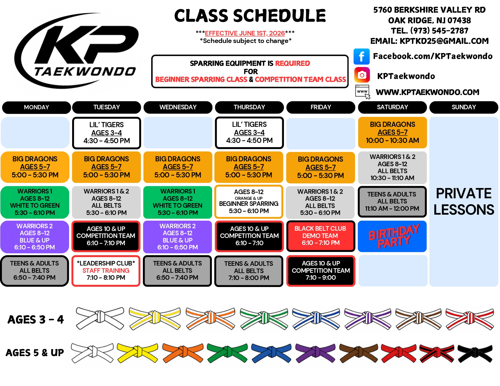 KP Taekwondo Class Schedule