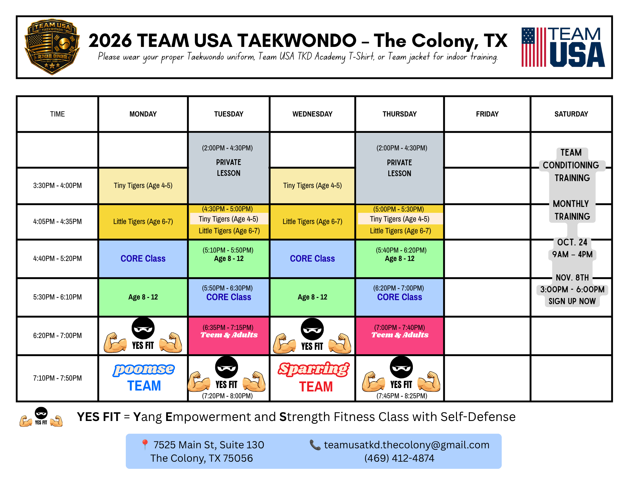 The Colony Class Schedule