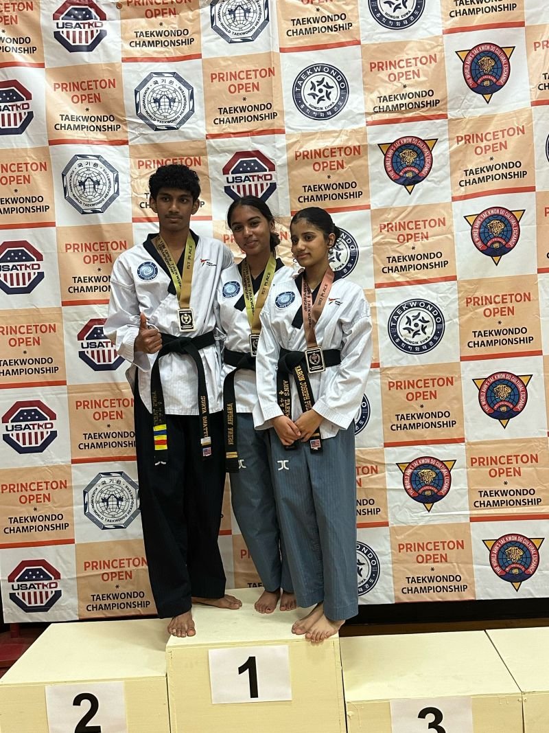 Ahn's Taekwondo students on the podium at the Princeton Open Taekwondo Championship
