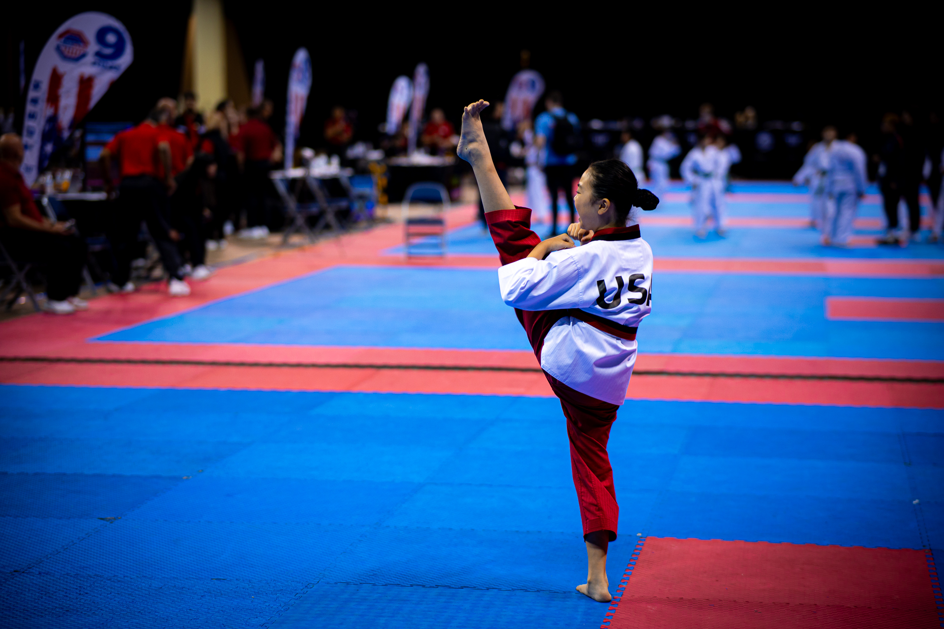 High section kick during a poomsae routine