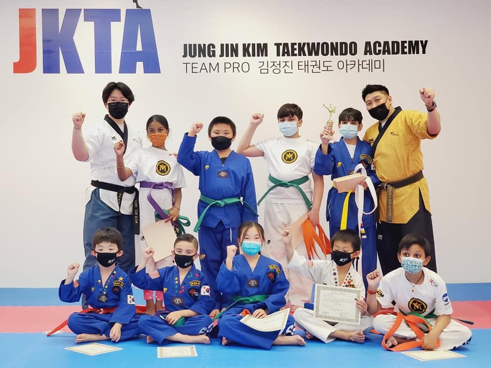 Taekwondo students training at JK Taekwondo in Hicksville, NY