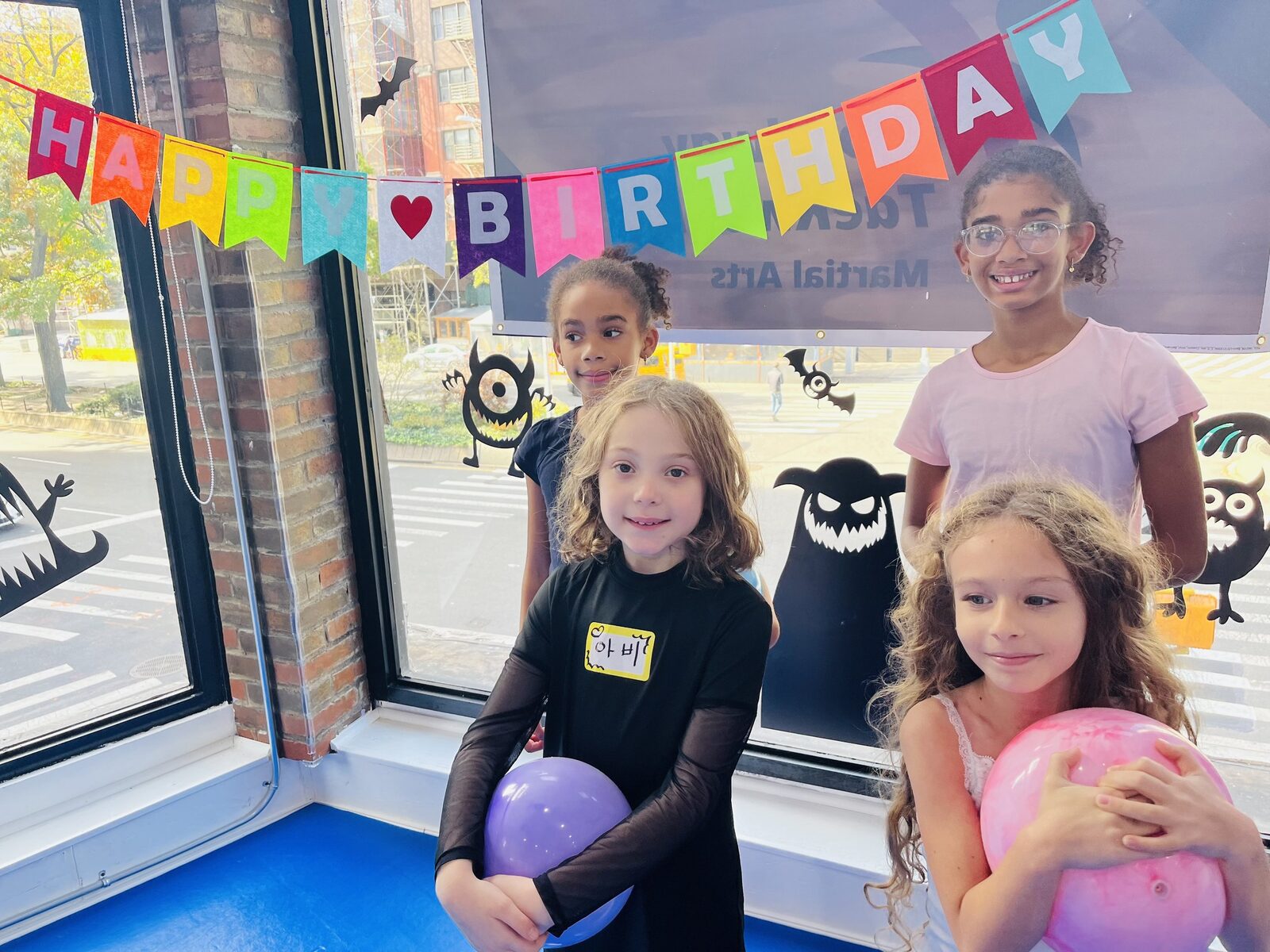 Birthday party guests posing together